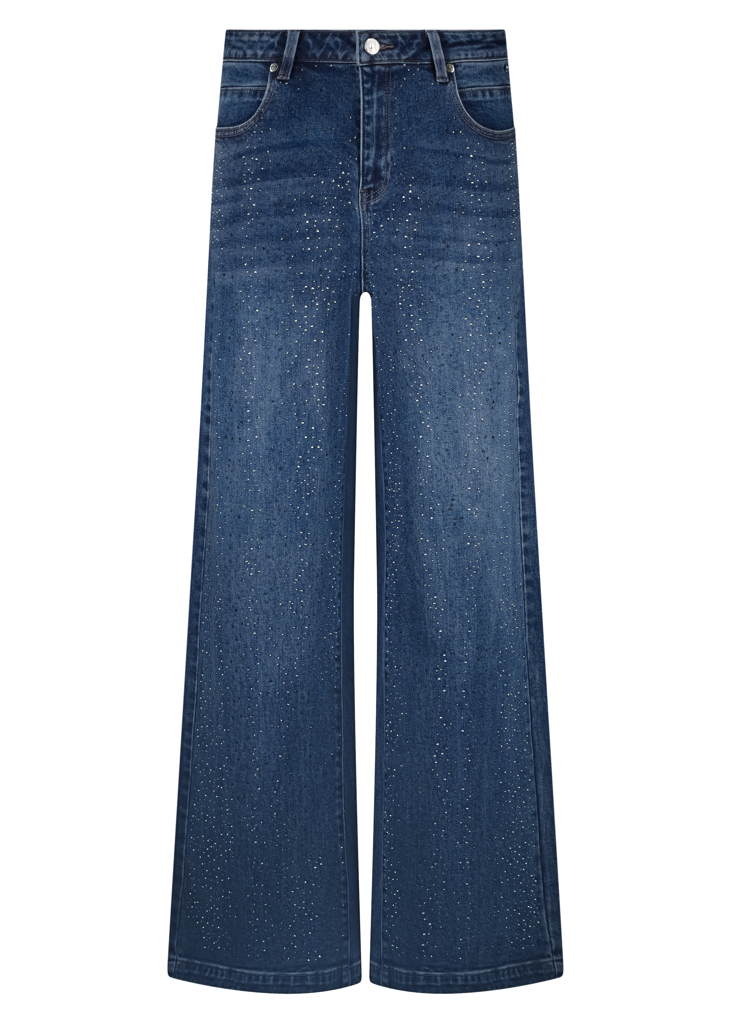 Denim Wide-Leg Trousers Rhinestones