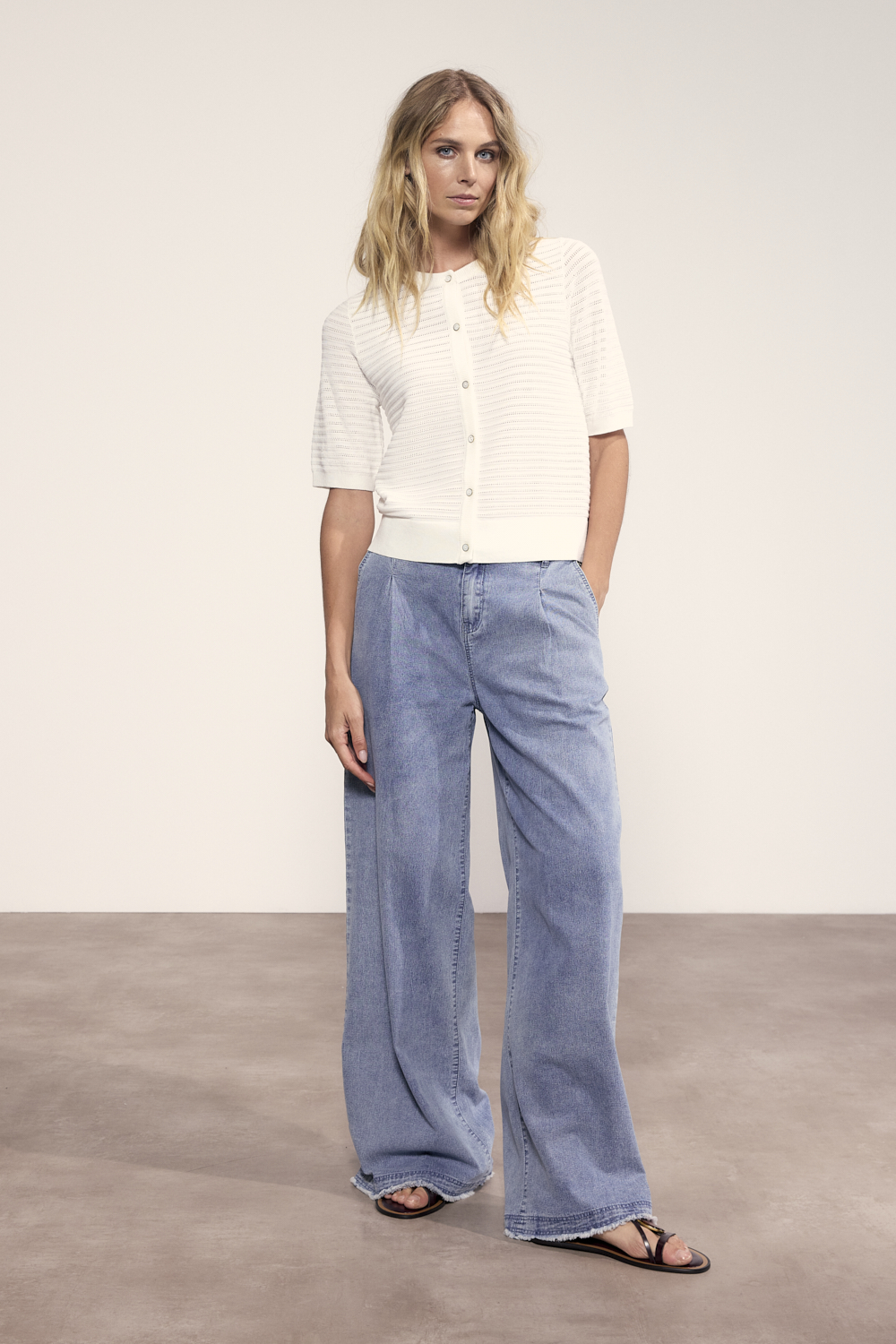 Stretch Denim Wide-Leg Trousers