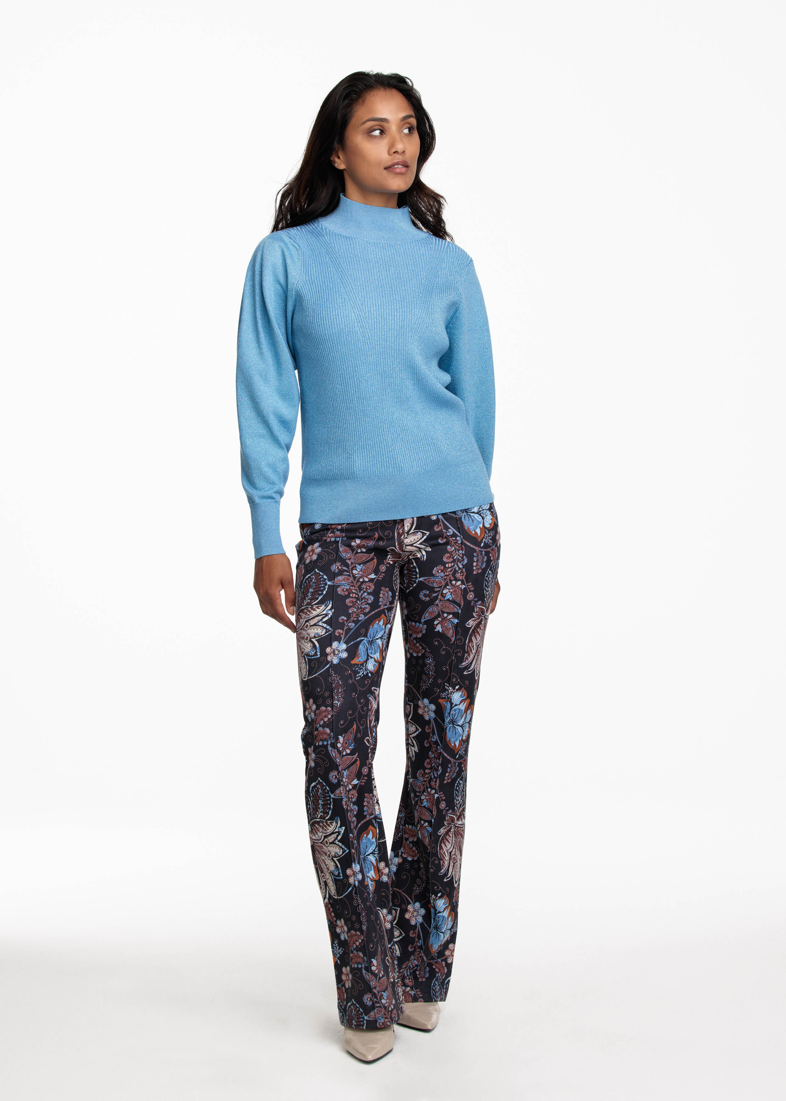 Trousers Flared Suedine Elegant Flower Print