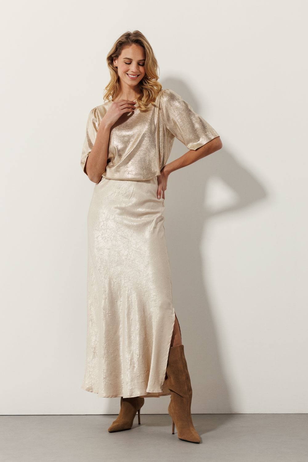 Crinkled Satin Maxi Skirt