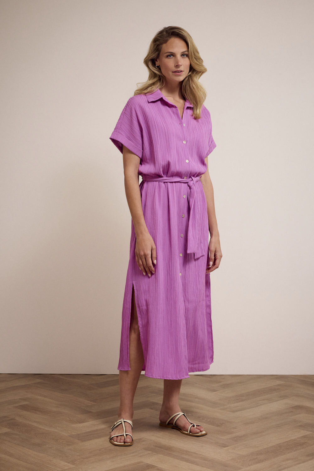 Crinkled Button-Down Dress 