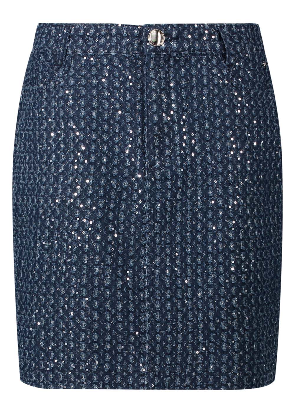 5-Pocket Sequin Denim Skirt