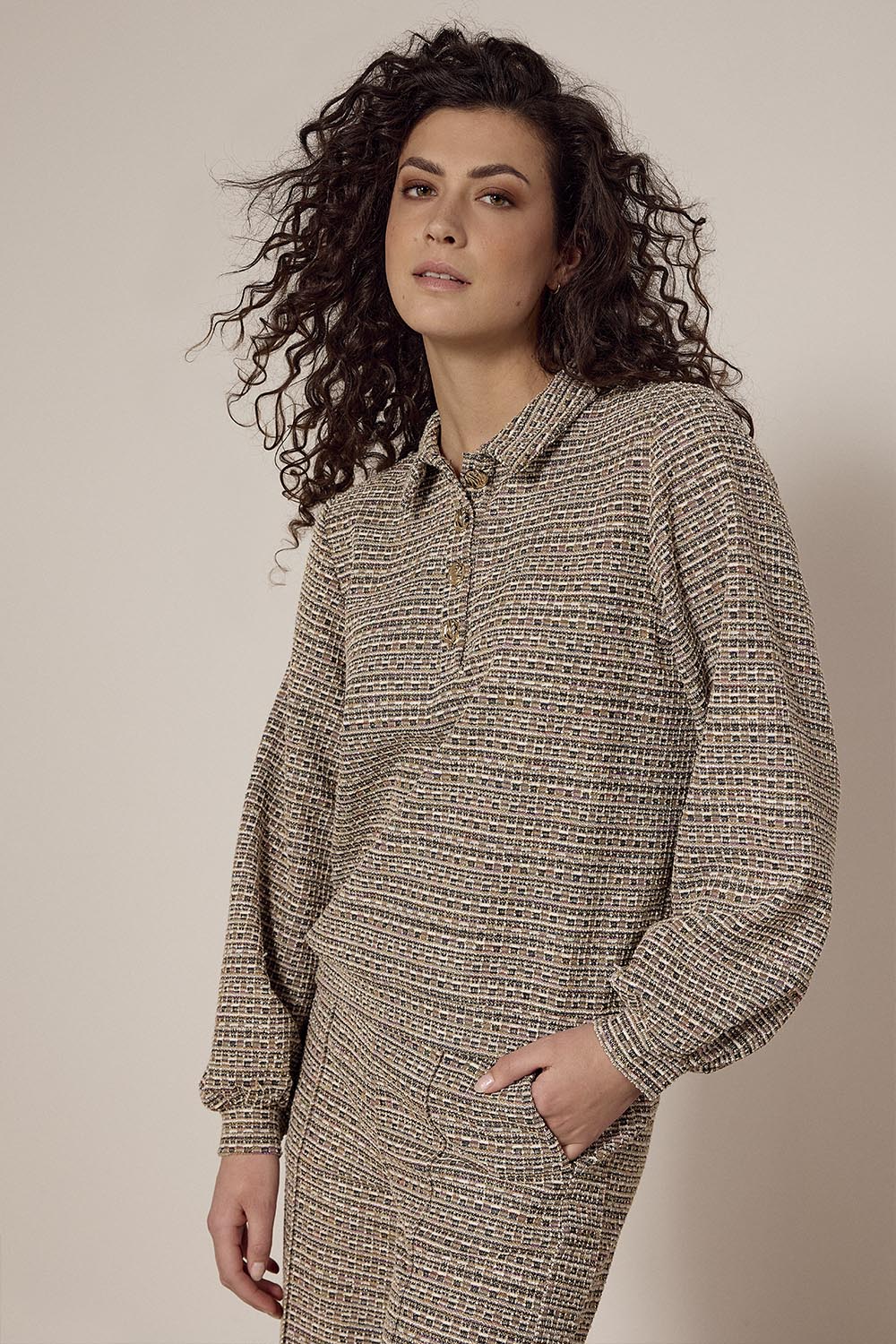 Tweed Half-Button Pullover
