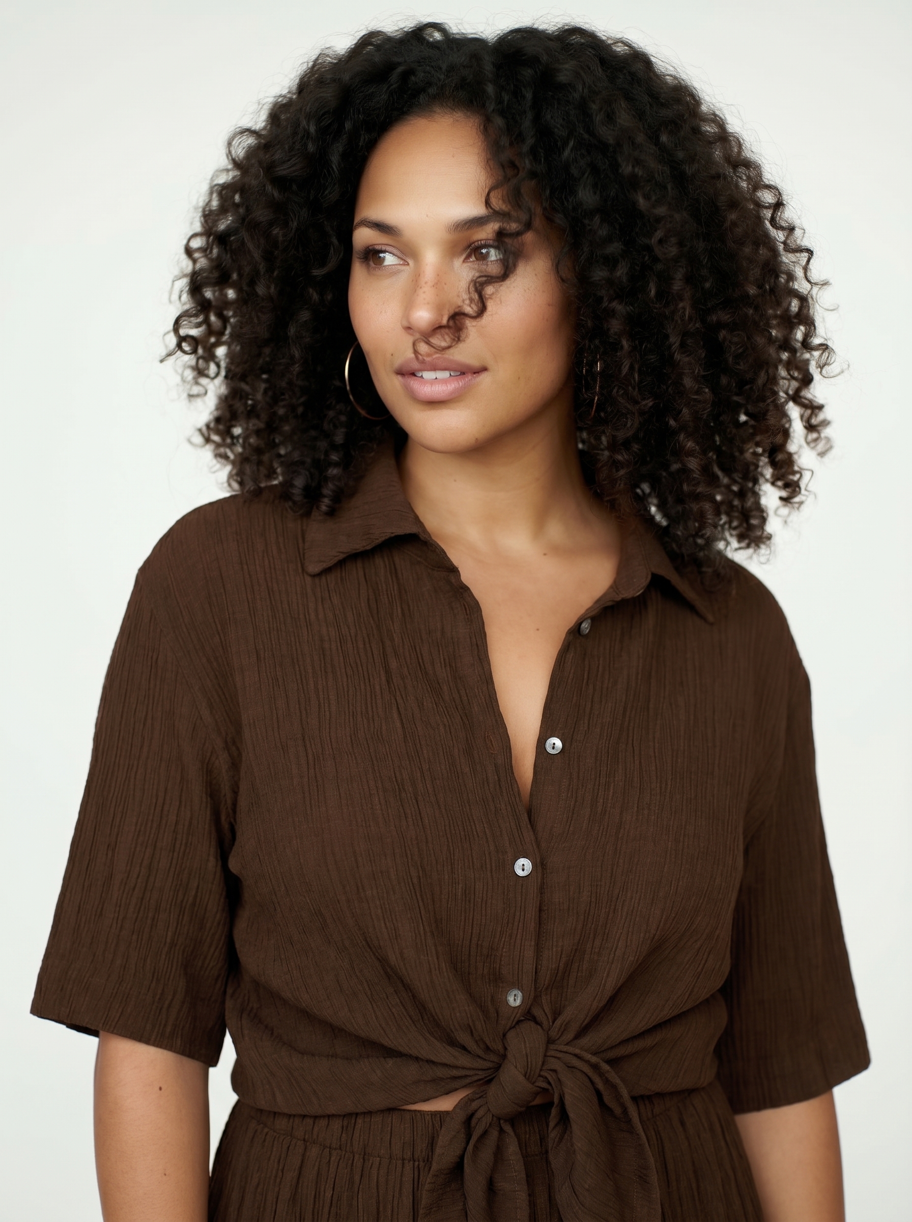 Crinkled Short-Sleeve Blouse
