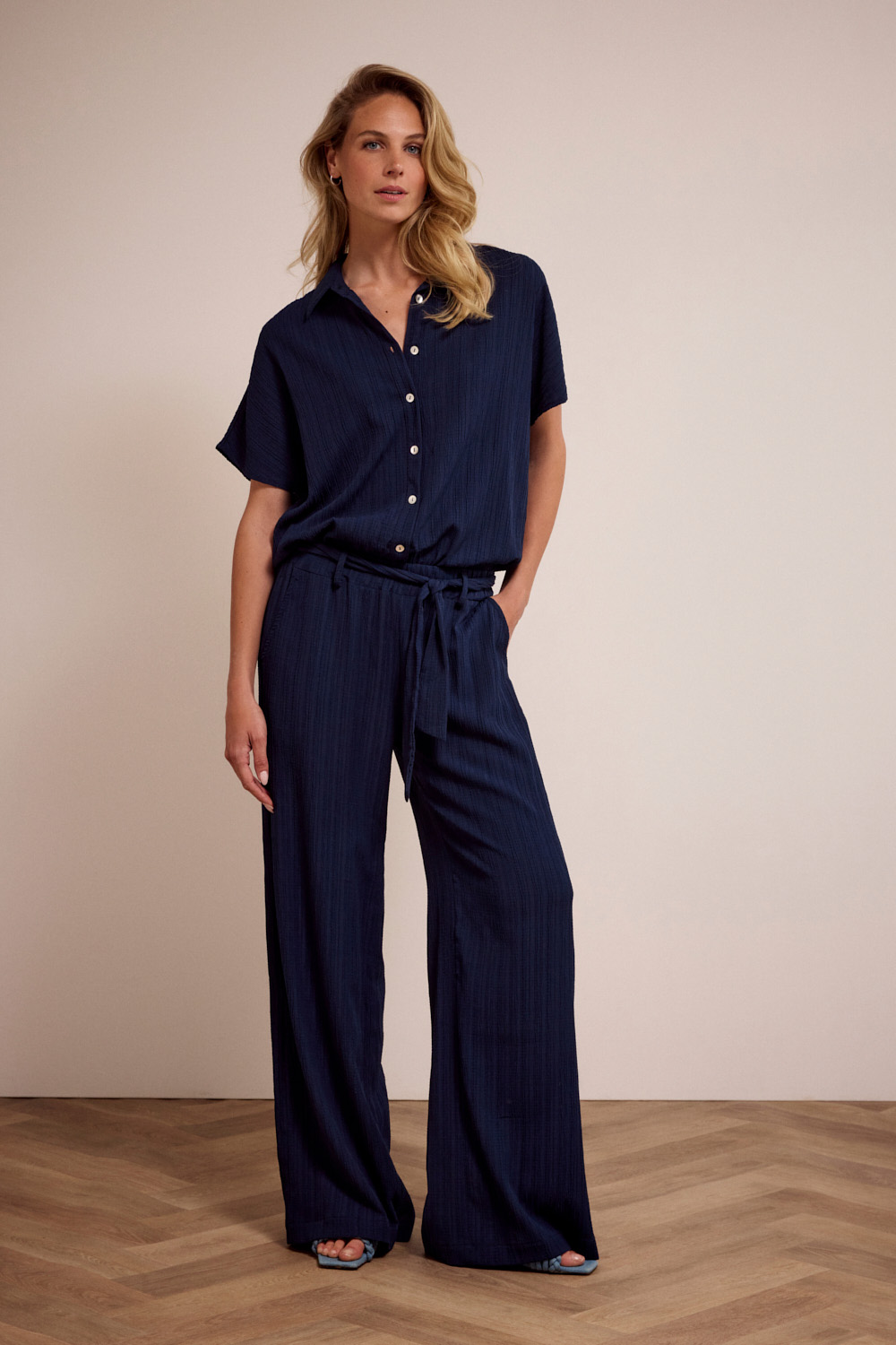 Crinkled Wide-Leg Trousers