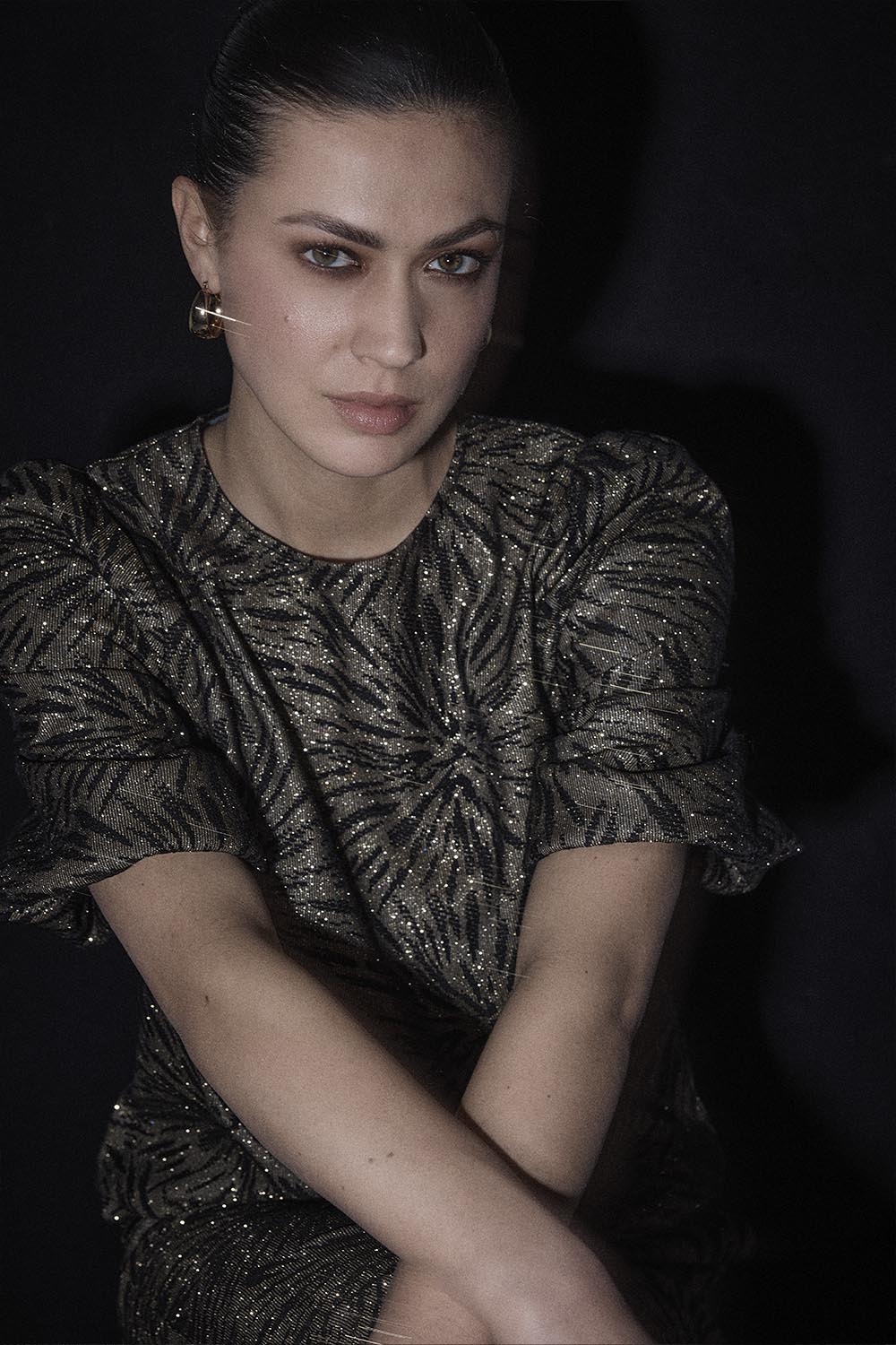 Puff-Sleeve Top Sparkling Pattern