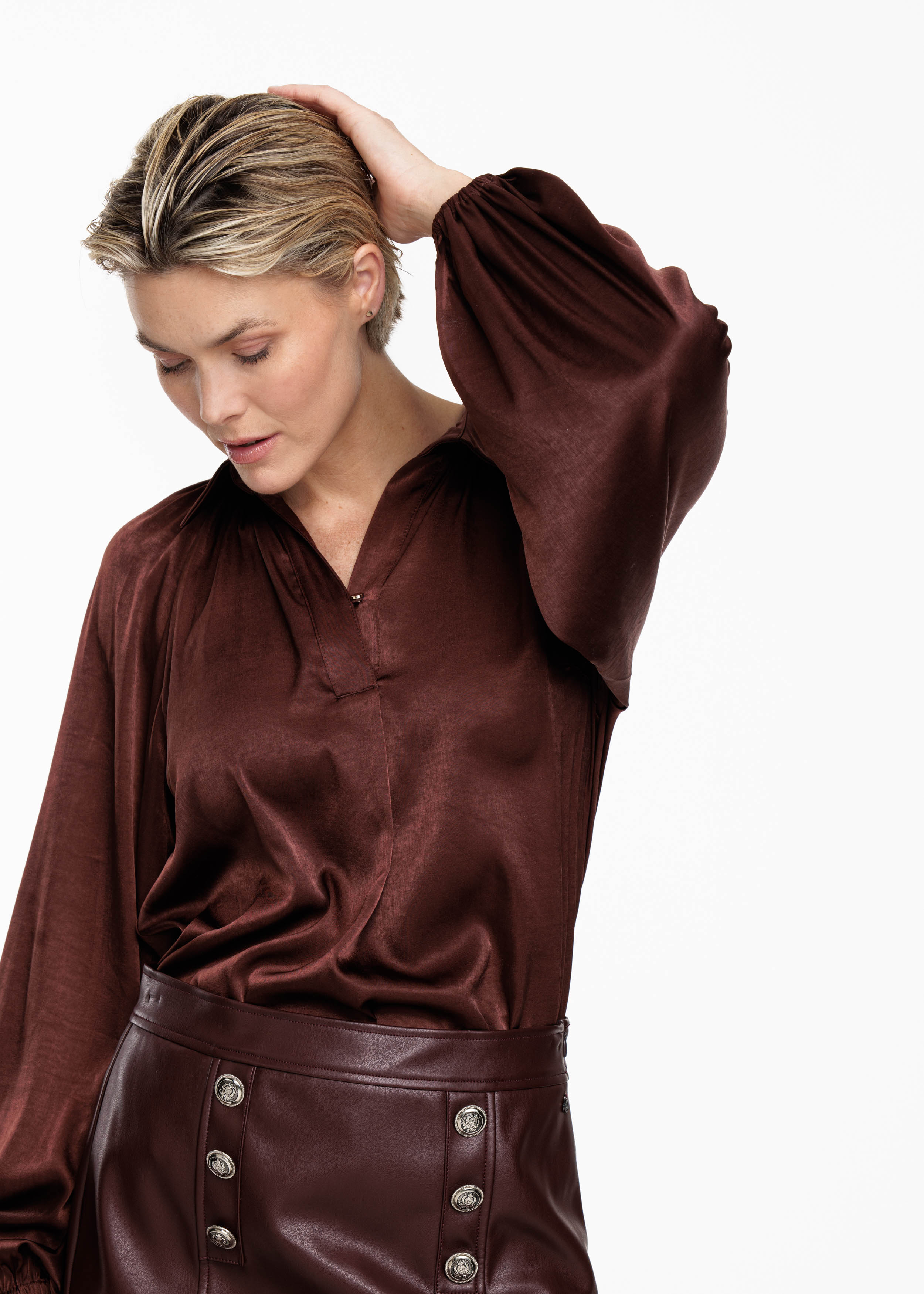 Top Satin Balloon Sleeve