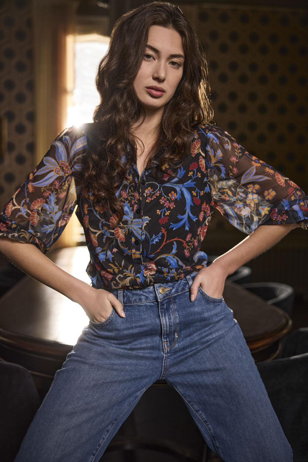 Blouse Mesh Florals Black