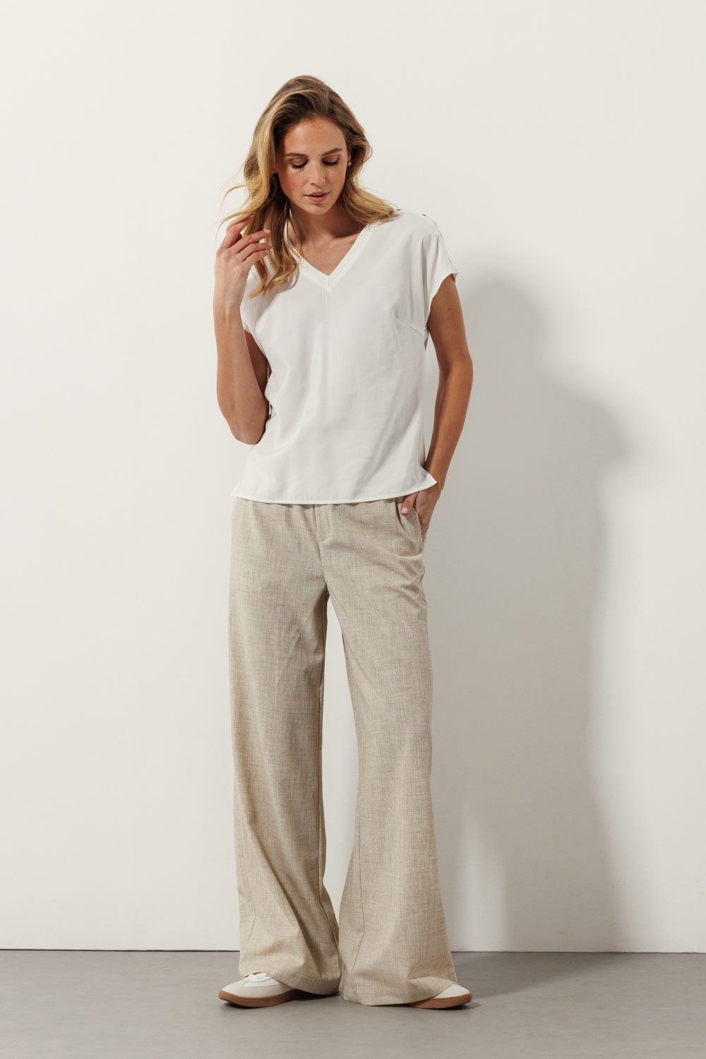 Eyelet-Detailed Fabric Mix Top