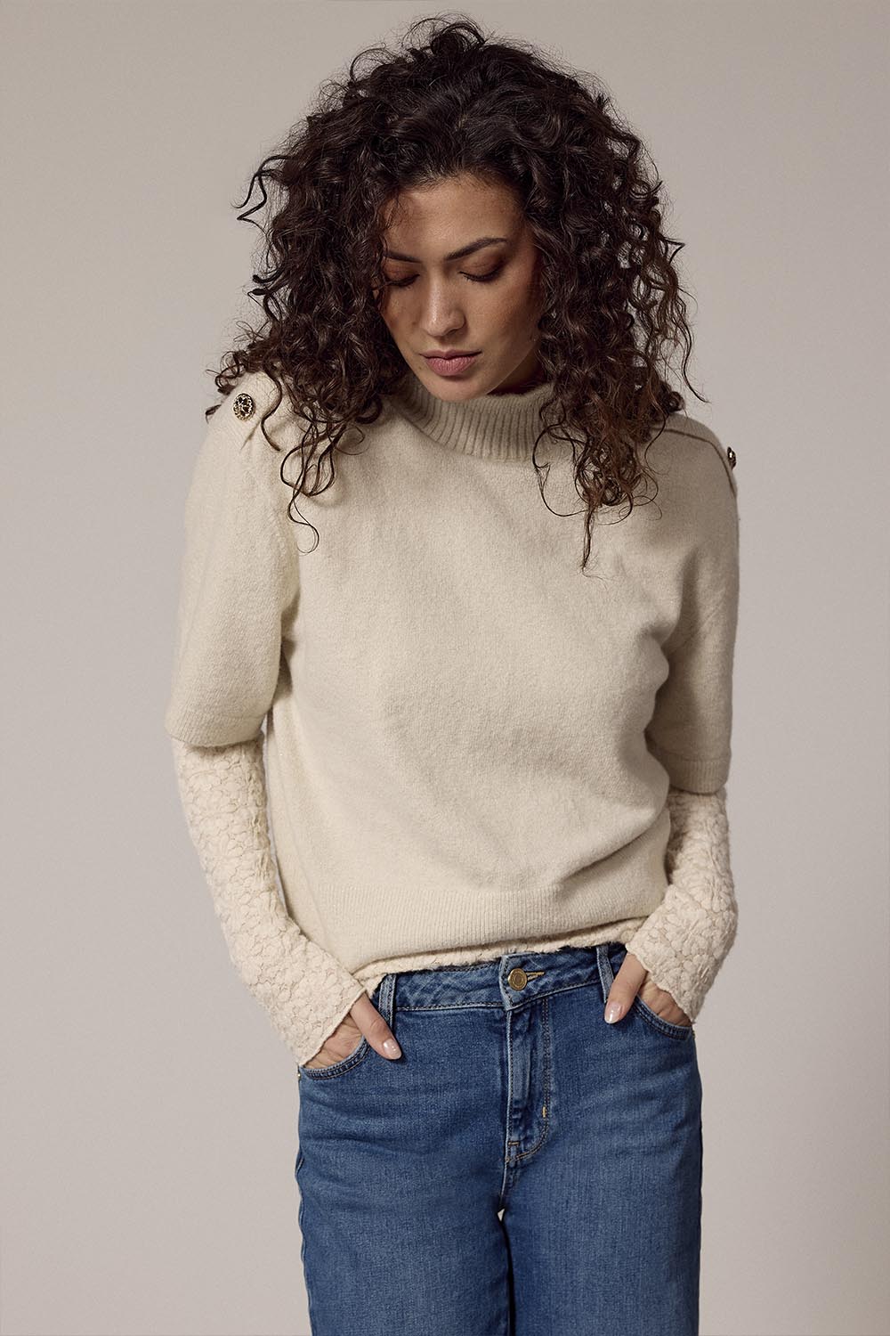 Short-Sleeve Jumper Button Detail