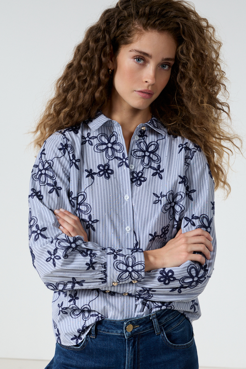 Embroidered Blouse Rhinestones