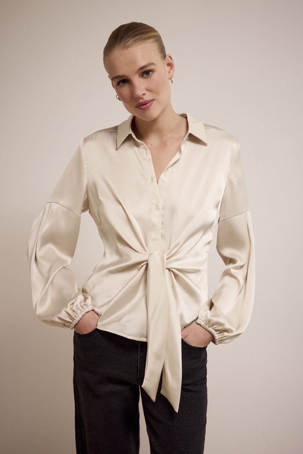 Satin-Look Blouse Twisted Detail