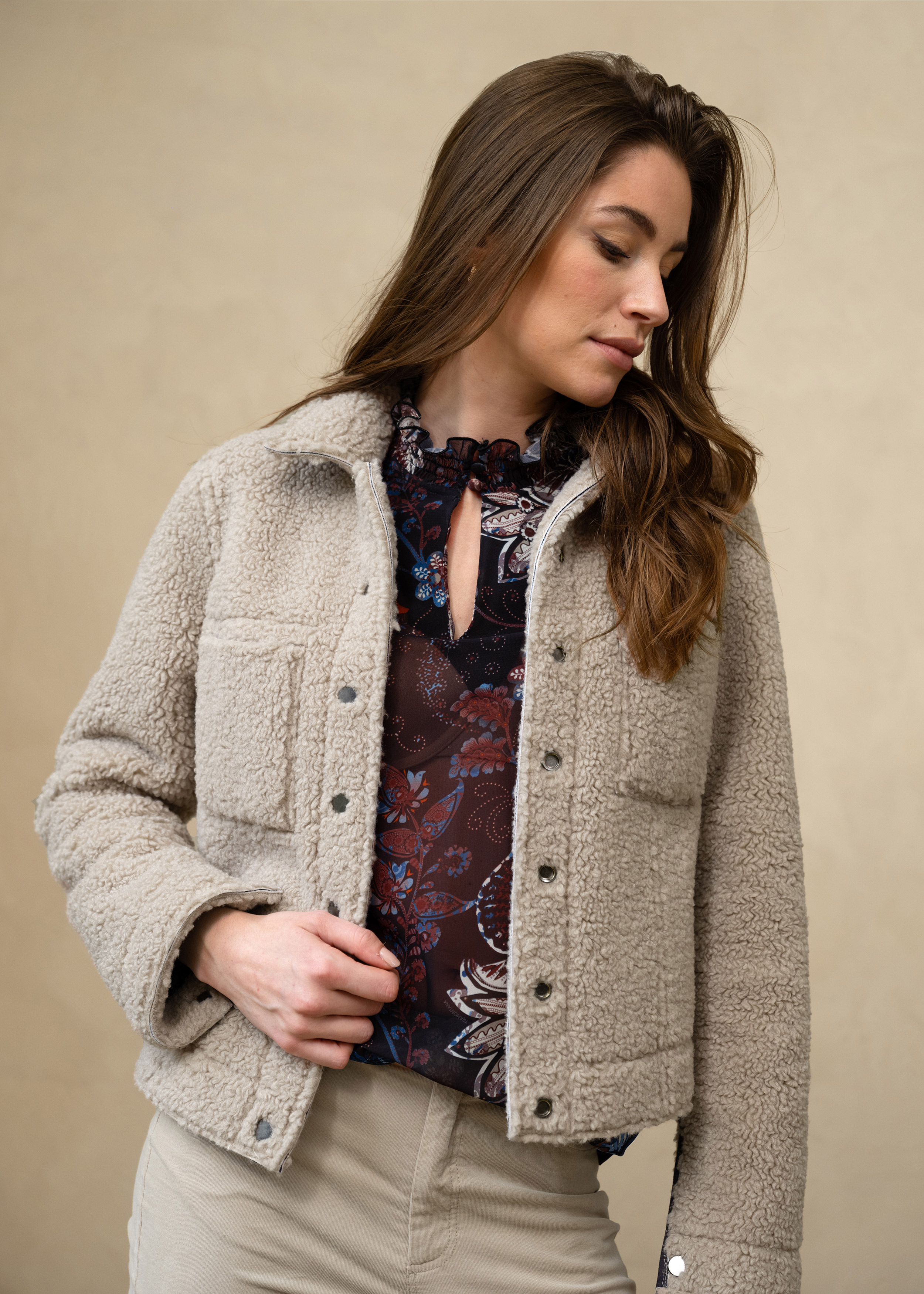 Jacket Suedine Elegant Flower Print Jacket Suedine Elegant Flower Print