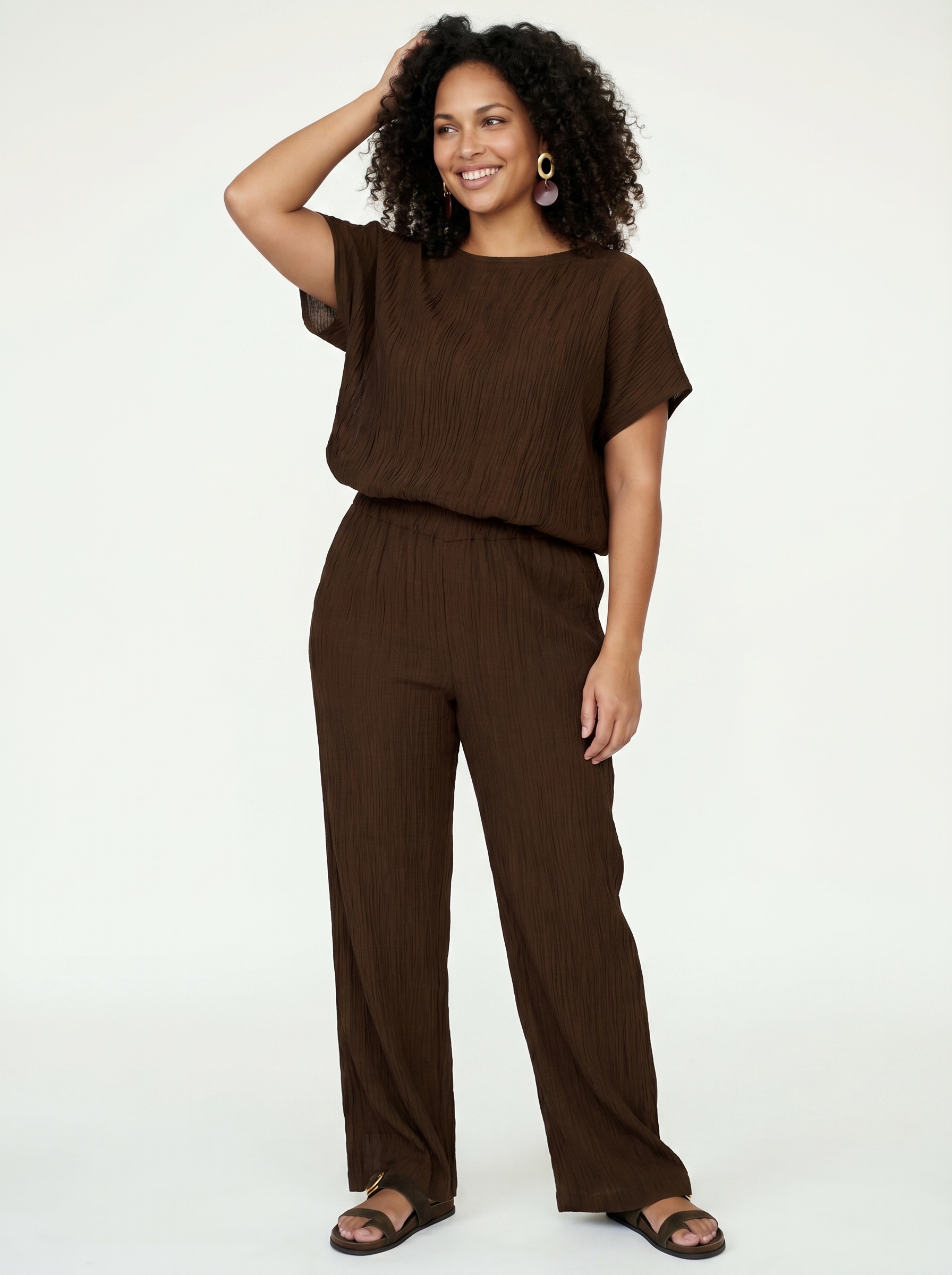 Crinkled Wide-Leg Trousers