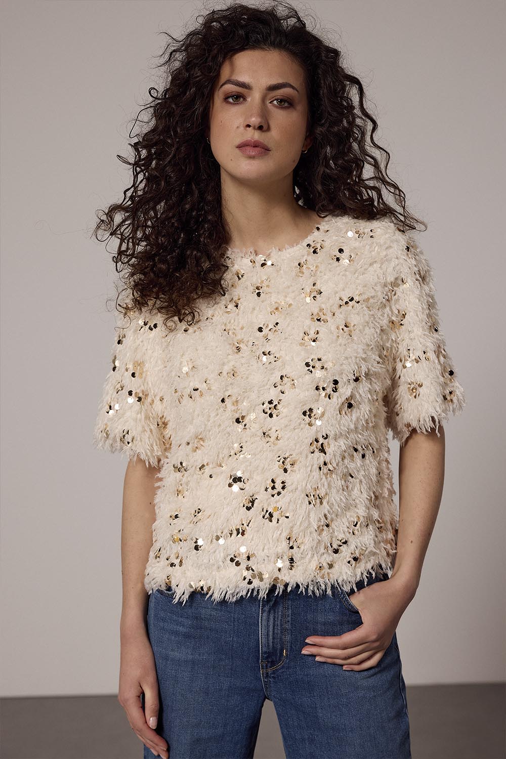 Feathered Sequin Top
