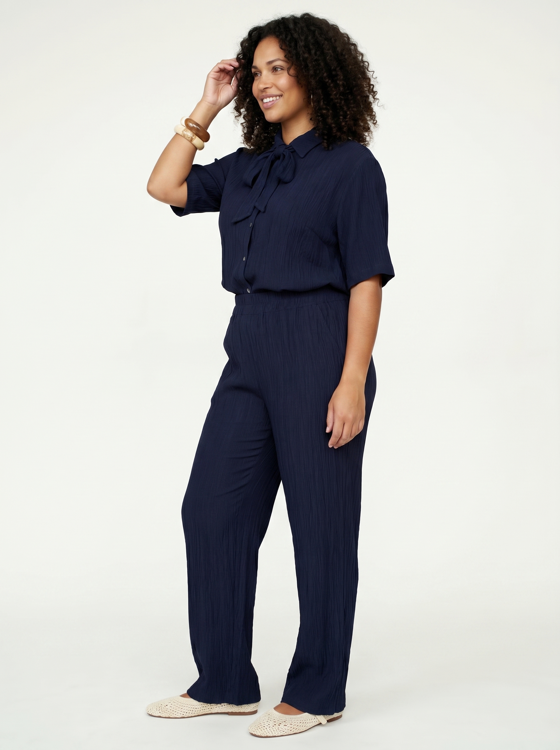 Crinkled Wide-Leg Trousers