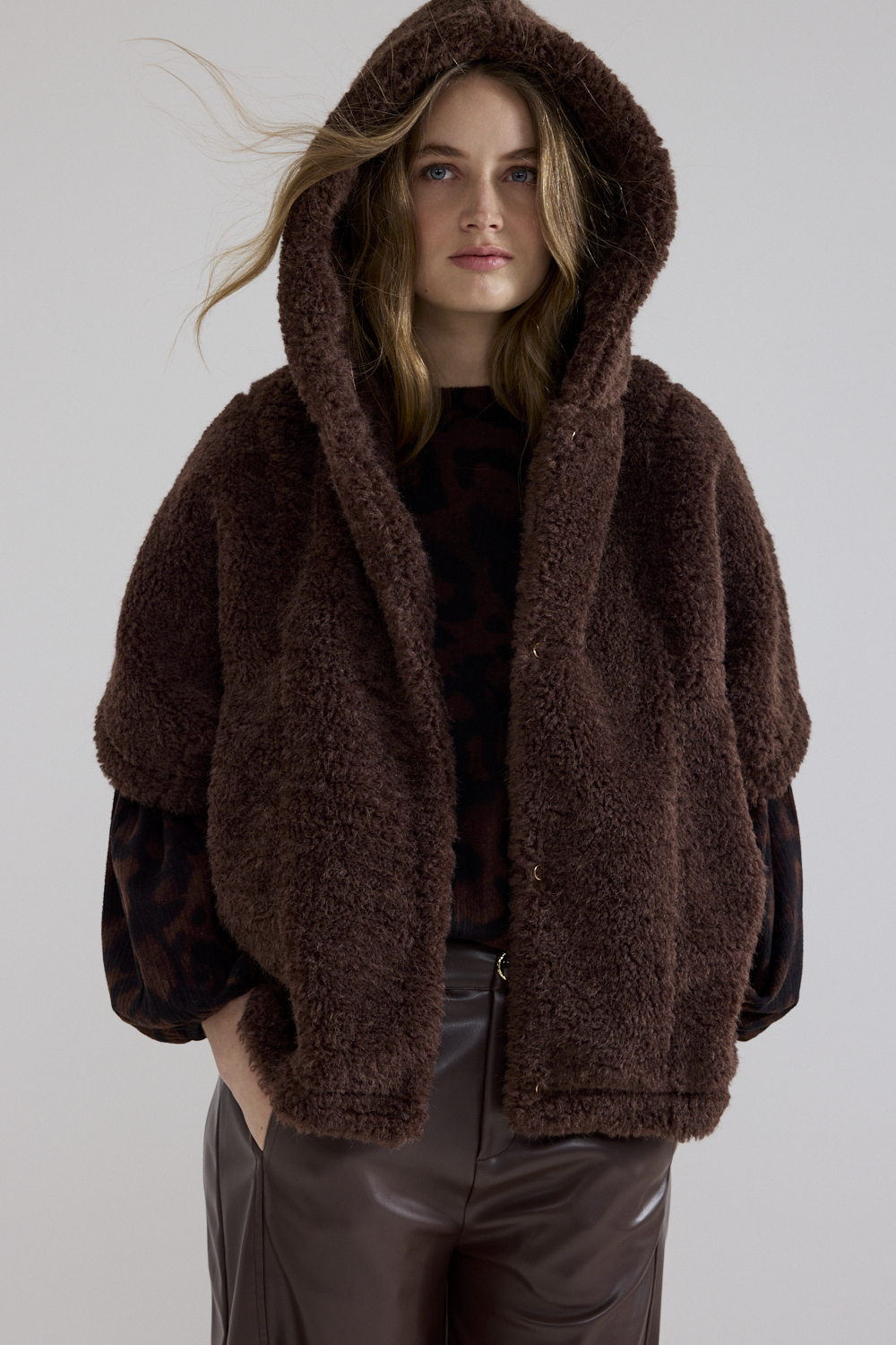 Hooded Cape Faux Fur