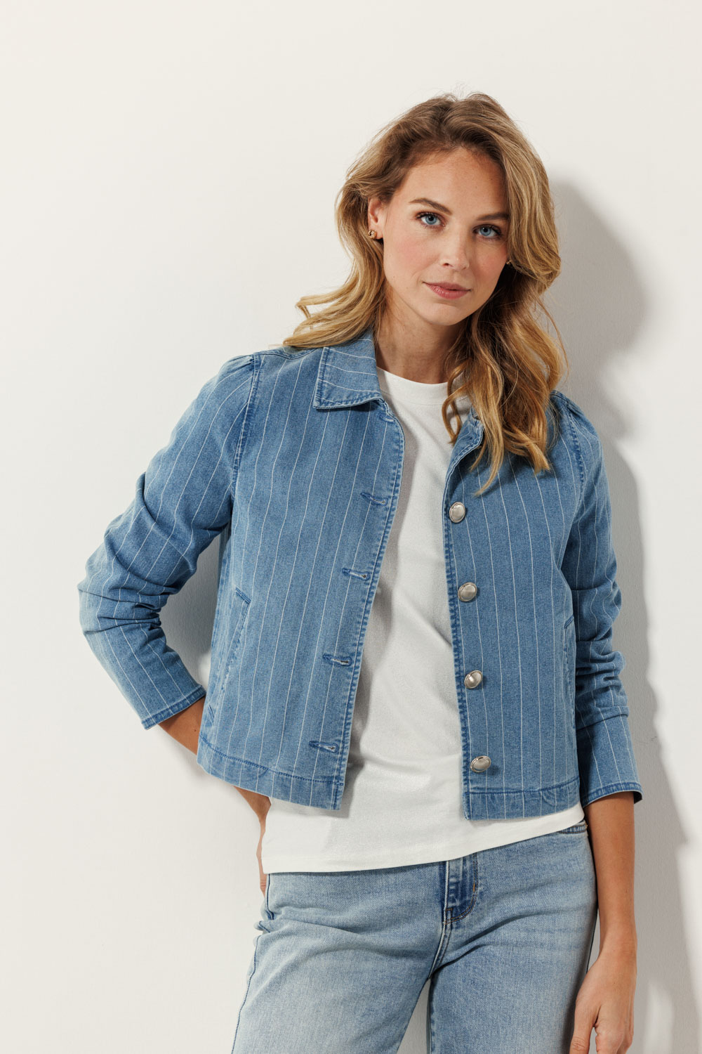 Pinstripe Denim Jacket