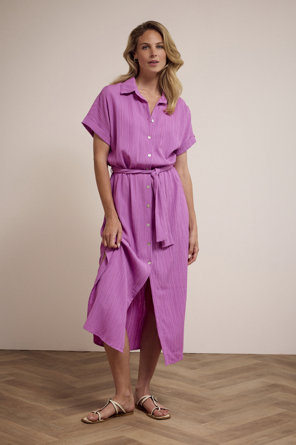 Crinkled Button-Down Dress 
