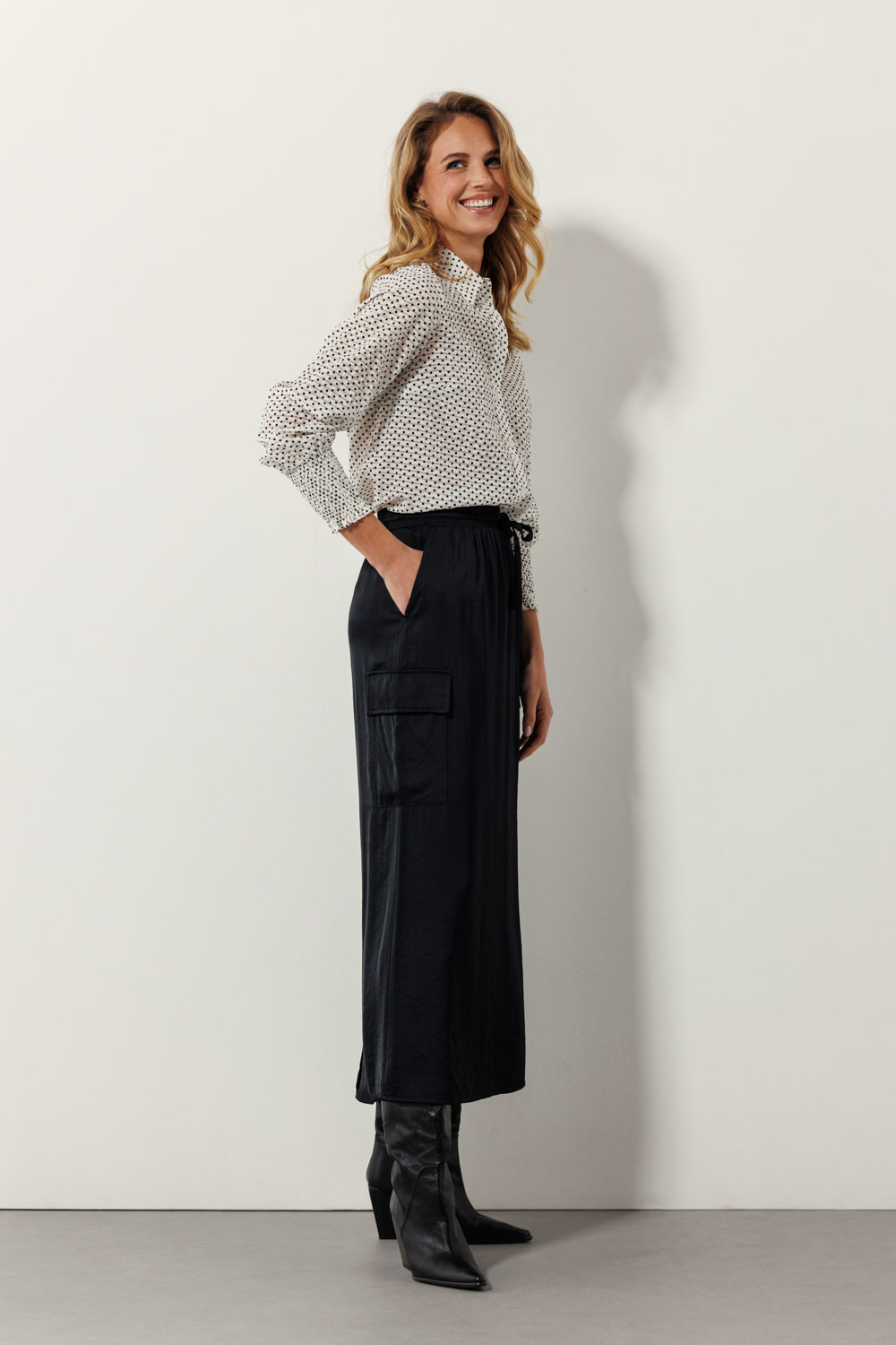 Hammered-Satin Cargo Skirt