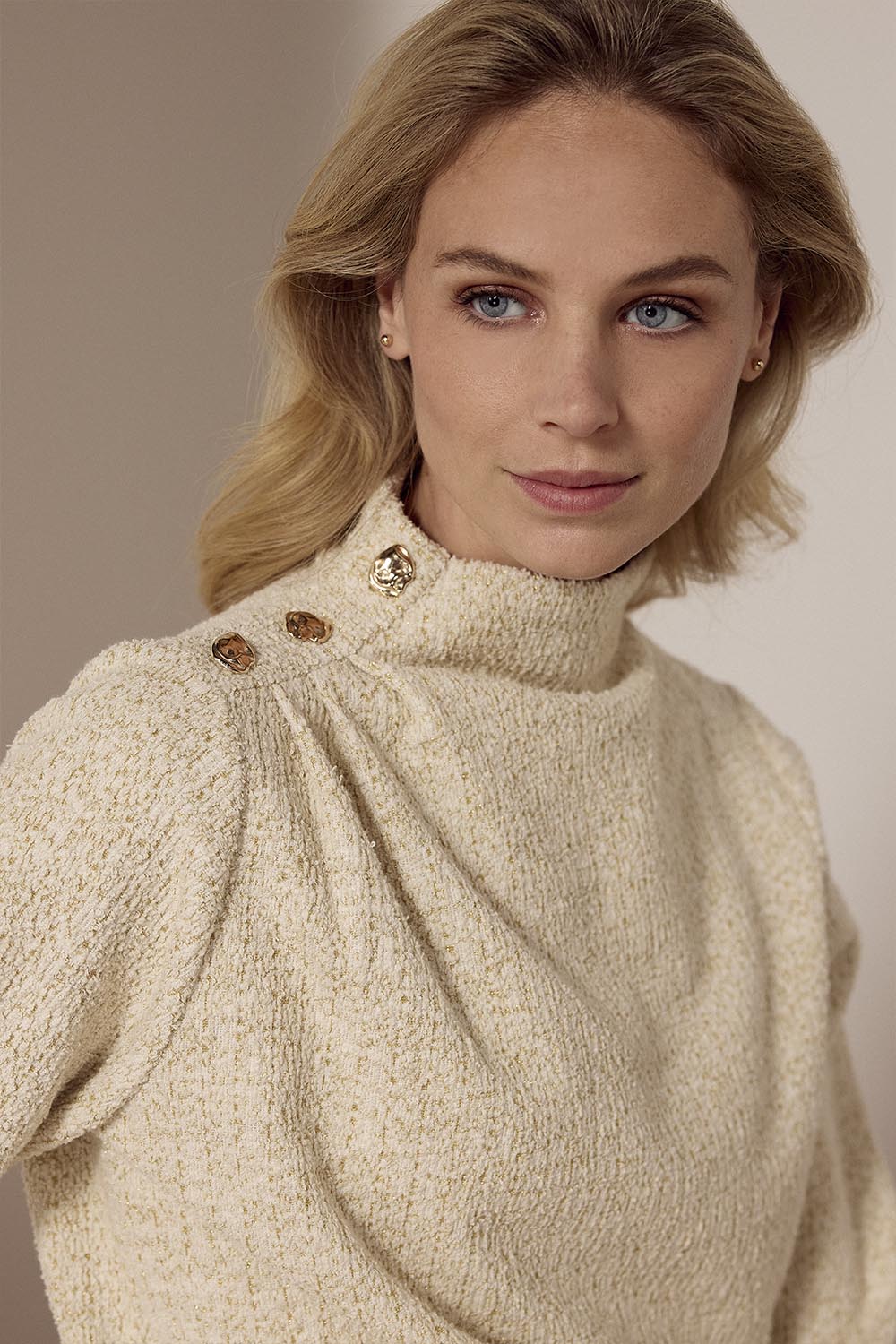 Lurex Bouclé Jumper Button Details