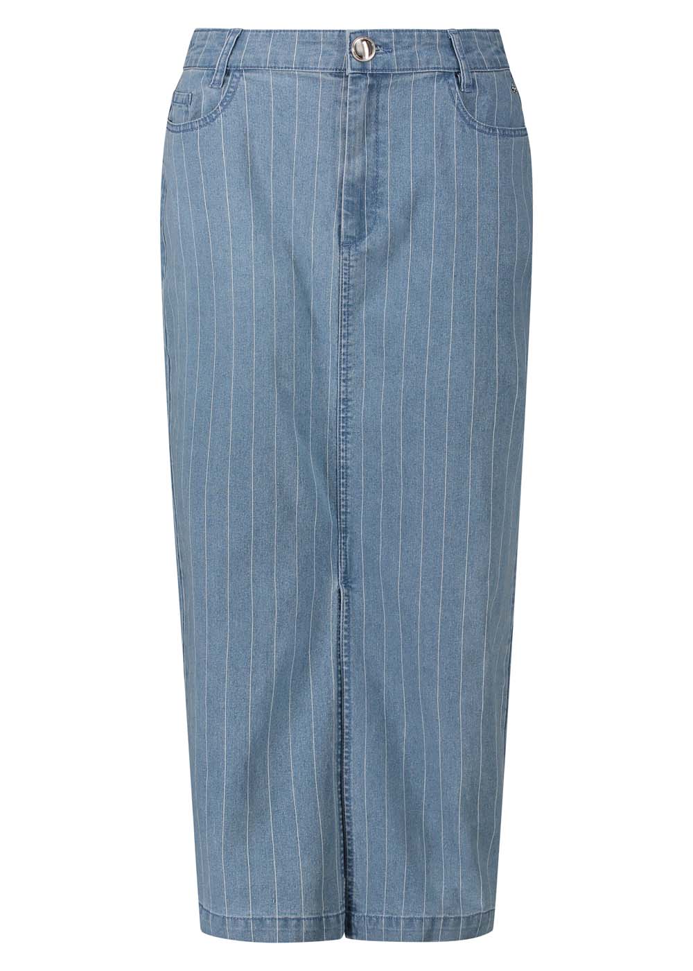 Pinstripe Denim Maxi Skirt