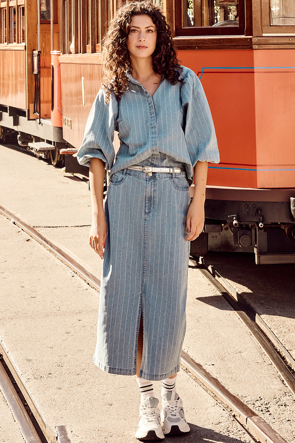 Pinstripe Denim Blouse Pinstripe Denim Blouse