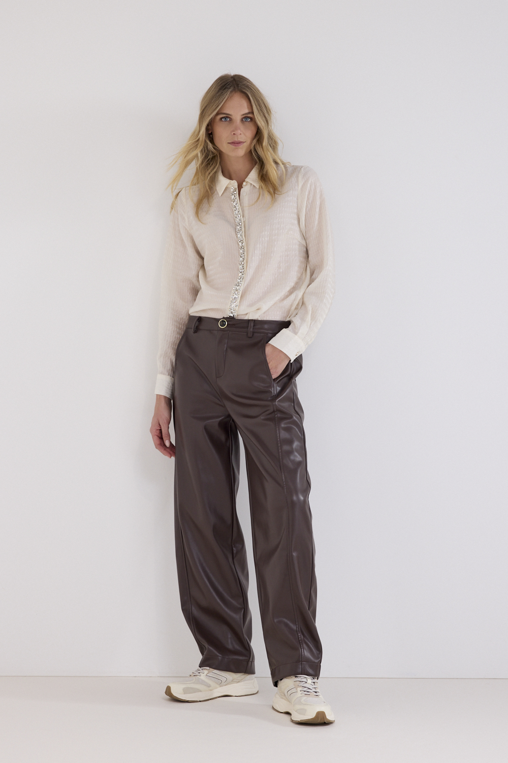 Barrel-Fit PU Trousers