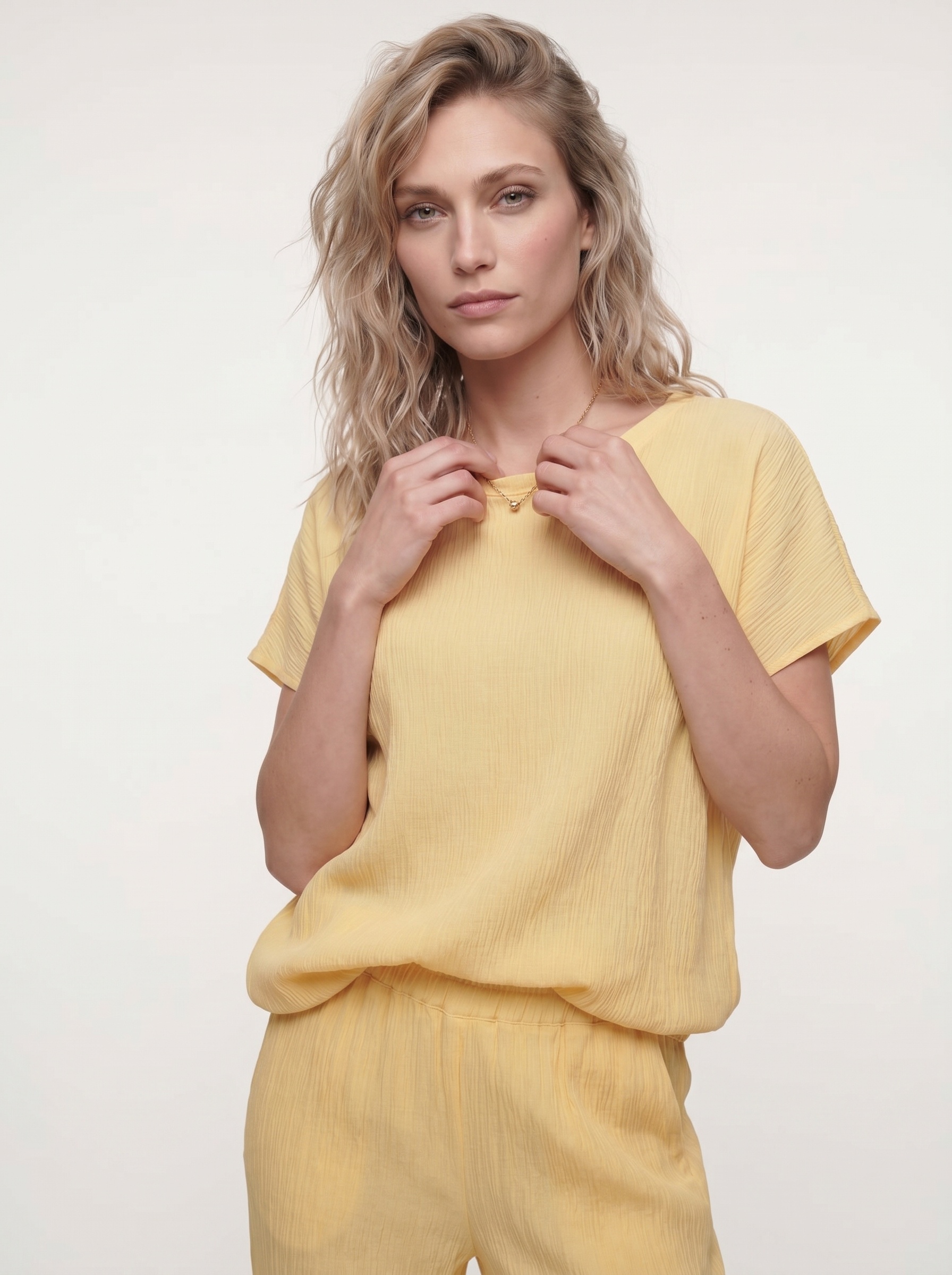 Crinkled Short-Sleeve Top