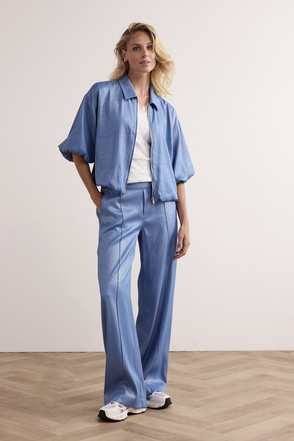 Coated Wide-Leg Trousers