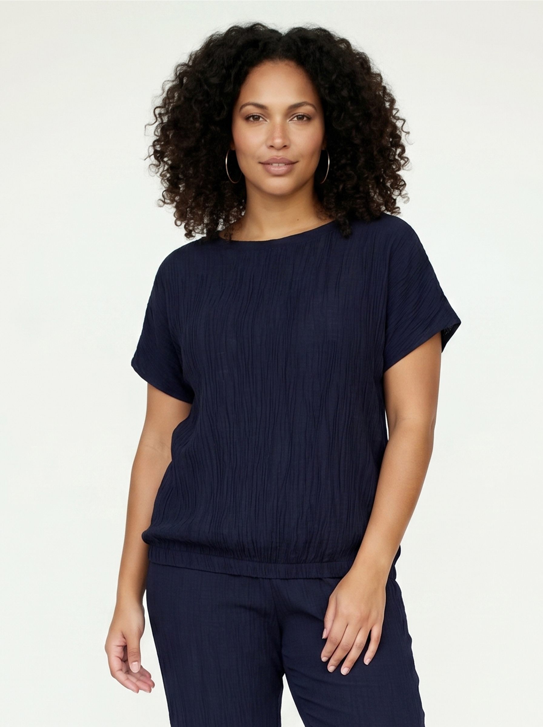 Crinkled Short-Sleeve Top