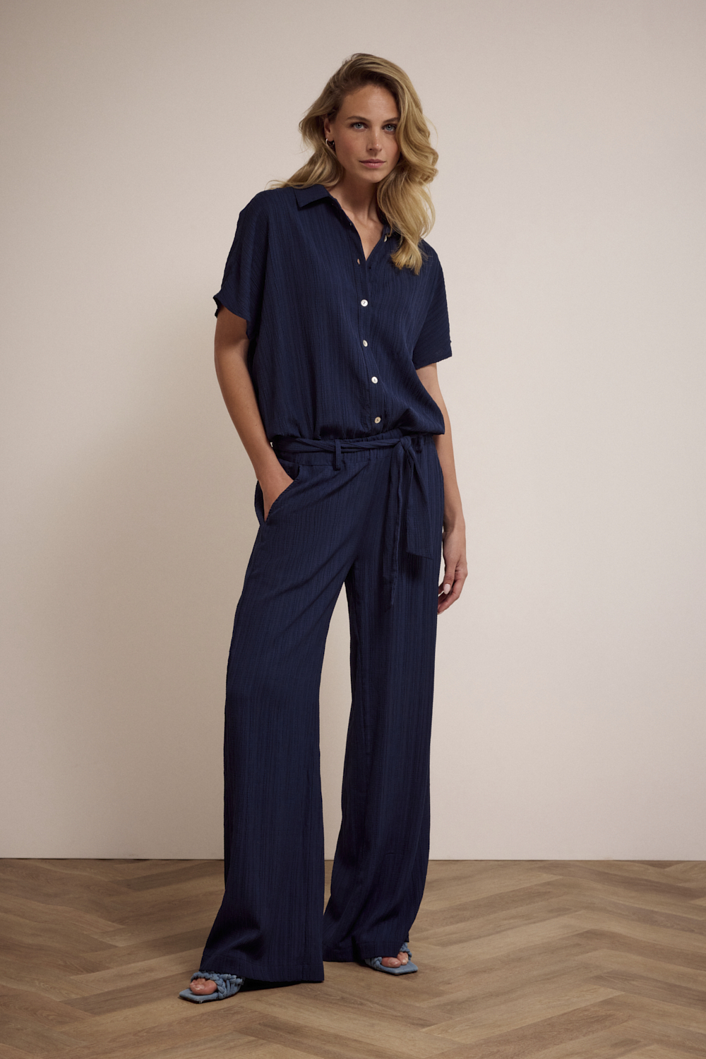 Crinkled Wide-Leg Trousers