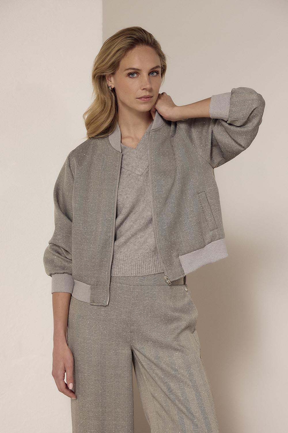 Bomber Jacket Fancy Herringbone