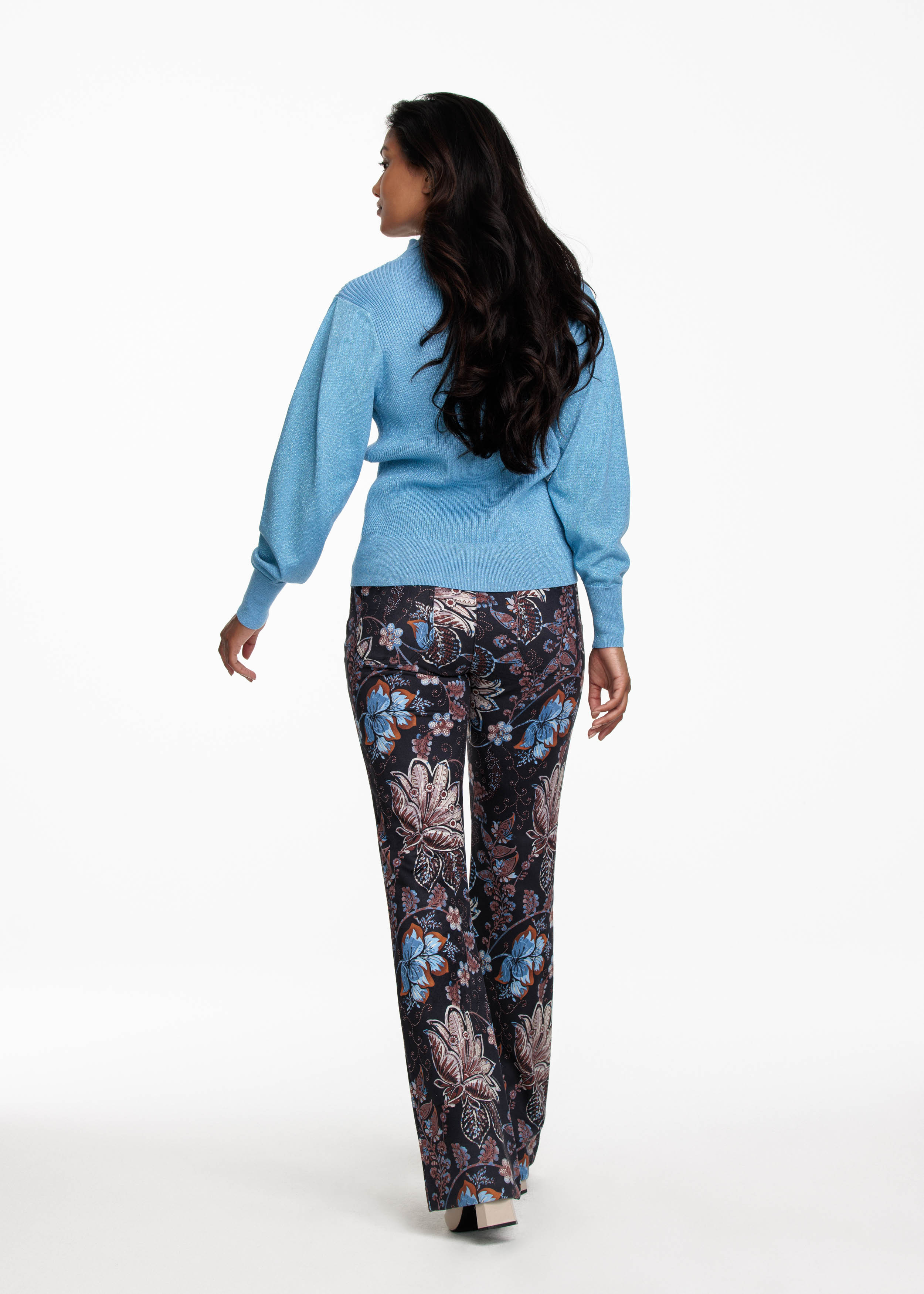 Trousers Flared Suedine Elegant Flower Print